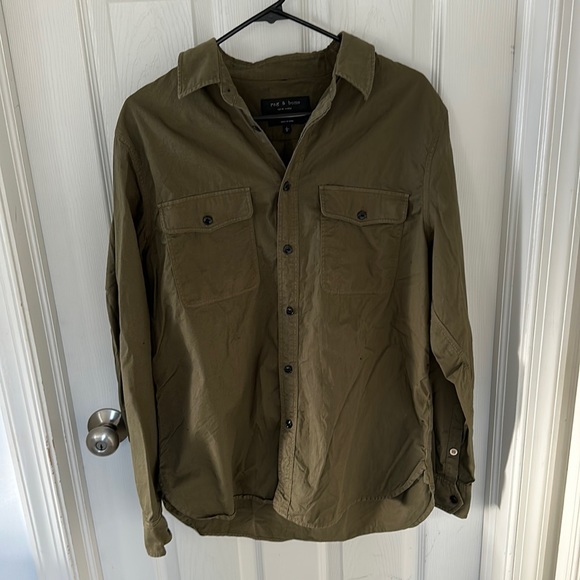 Rag and Bone Work Shirt L Green Military Poplin Lightweight Utility Shirt Army - Picture 2 of 4